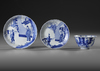 JAPANESE BLUE AND WHITE BOWL AND TWO DISHES, 19TH CENTURY