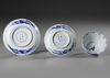 JAPANESE BLUE AND WHITE BOWL AND TWO DISHES, 19TH CENTURY