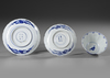 JAPANESE BLUE AND WHITE BOWL AND TWO DISHES, 19TH CENTURY