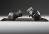 A PAIR OF JAPANESE OKIMONO OF BRONZE MOUSES