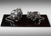 A PAIR OF JAPANESE OKIMONO OF BRONZE MOUSES