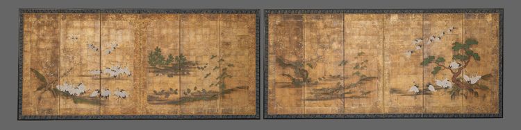 PAIR OF 6-PANEL BYÔBU 屏風 (FOLDING SCREENS) BY TOSA MITSUYOSHI