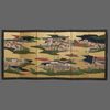 LARGE 6 PANEL SCREEN WITH GENRE PAINTING