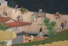 LARGE 6 PANEL SCREEN WITH GENRE PAINTING
