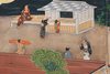 LARGE 6 PANEL SCREEN WITH GENRE PAINTING