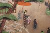 LARGE 6 PANEL SCREEN WITH GENRE PAINTING