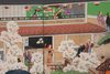 LARGE 6 PANEL SCREEN WITH GENRE PAINTING