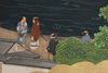 LARGE 6 PANEL SCREEN WITH GENRE PAINTING