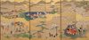 LARGE 6 PANEL BYOBU WITH GENRE PAINTING ON GOLD