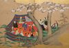 LARGE 6 PANEL BYOBU WITH GENRE PAINTING ON GOLD