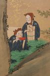 LARGE 6 PANEL BYOBU WITH GENRE PAINTING ON GOLD