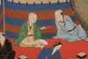 LARGE 6 PANEL BYOBU WITH GENRE PAINTING ON GOLD