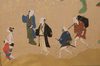 LARGE 6 PANEL BYOBU WITH GENRE PAINTING ON GOLD