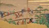 LARGE 6 PANEL BYOBU WITH GENRE PAINTING ON GOLD