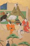 LARGE 6 PANEL BYOBU WITH GENRE PAINTING ON GOLD