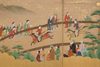 LARGE 6 PANEL BYOBU WITH GENRE PAINTING ON GOLD