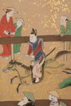 LARGE 6 PANEL BYOBU WITH GENRE PAINTING ON GOLD