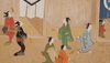 LARGE 6 PANEL BYOBU WITH GENRE PAINTING ON GOLD