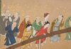 LARGE 6 PANEL BYOBU WITH GENRE PAINTING ON GOLD