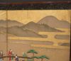 LARGE 6 PANEL BYOBU WITH GENRE PAINTING ON GOLD