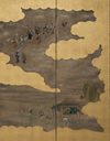 TALL 6-PANEL BYÔBU 屏風 (FOLDING SCREEN) WITH FÛZOKU-GA 風俗画 (GENRE PAINTING)