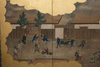 TALL 6-PANEL BYÔBU 屏風 (FOLDING SCREEN) WITH FÛZOKU-GA 風俗画 (GENRE PAINTING)