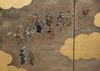 TALL 6-PANEL BYÔBU 屏風 (FOLDING SCREEN) WITH FÛZOKU-GA 風俗画 (GENRE PAINTING)