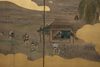 TALL 6-PANEL BYÔBU 屏風 (FOLDING SCREEN) WITH FÛZOKU-GA 風俗画 (GENRE PAINTING)