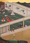SIX PANEL SCREEN DEPICTING THE TALE OF GENJI