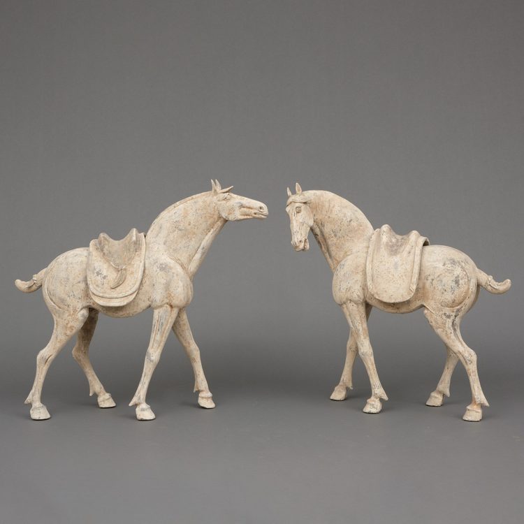 A PAIR OF LARGE CHINESE POTTERY TANG HORSES