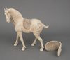 A PAIR OF LARGE CHINESE POTTERY TANG HORSES