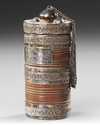 SILVER AND WOOD CONTAINER, 19TH CENTURY