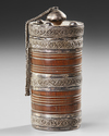 SILVER AND WOOD CONTAINER, 19TH CENTURY