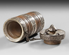 SILVER AND WOOD CONTAINER, 19TH CENTURY