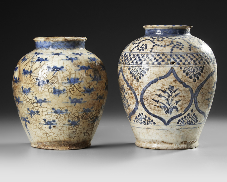 A PAIR OF OTTOMAN WHITE-GLAZED POTTERY JARS,17TH CENTURY