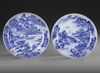 PAIR OF CHINESE BLUE AND WHITE LANDSCAPE DISHES, 20TH CENTURY