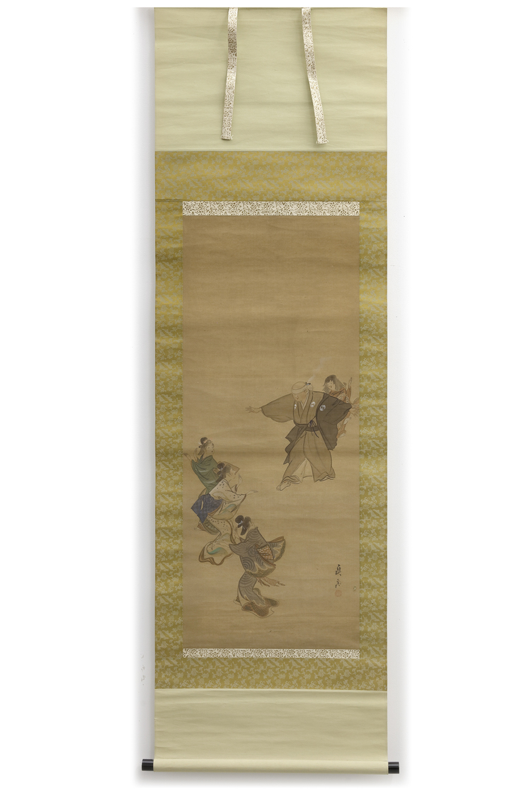 JAPANESE SCROLL PAINTING – PLAYING FIGURES
