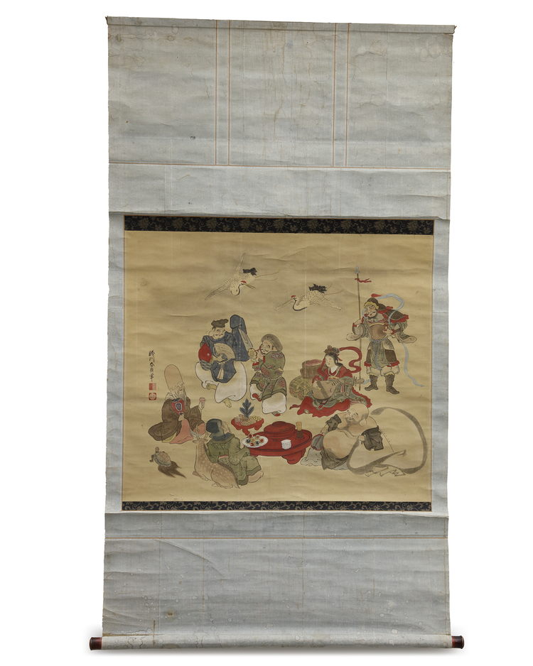 JAPANESE SCROLL PAINTING – SEVEN LUCKY GODS