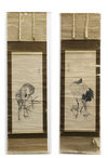 PAIR OF JAPANESE SCROLL PAINTINGS – CRANES AND BAMBOO