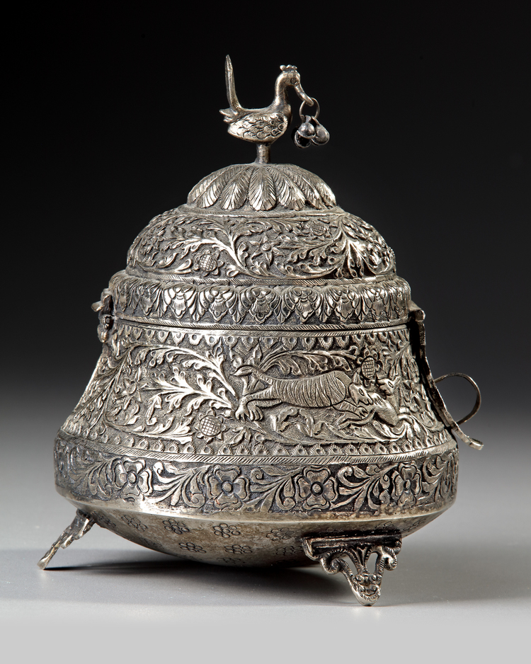 AN OTTOMAN REPOUSSE SILVER INCENSE BURNER, TURKEY, 19TH CENTURY