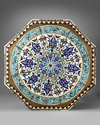 AN OTTOMAN BONE-INLAID WOODEN TABLE, INLAID WITH POTTERY TILES, TURKEY OR SYRIA, 19TH CENTURY