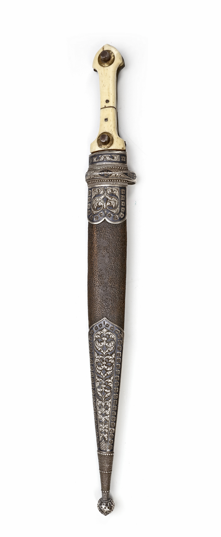 LARGE NIELLO SILVER-MOUNTED KINDJAL DAGGER – CAUCASUS, 19TH CENTURY
