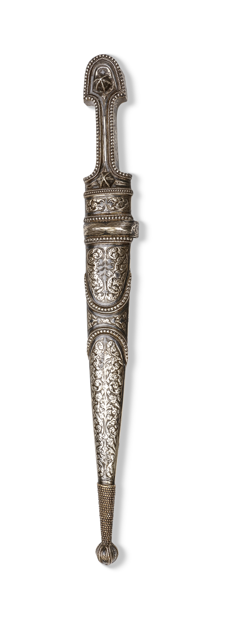 A NIELLO SILVER-MOUNTED KINDJAL DAGGER, CAUCASUS, 19TH CENTURY