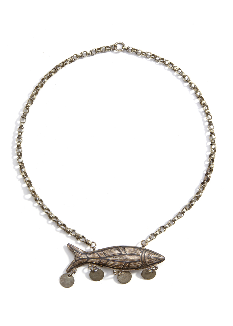 A SILVER PALESTINIAN NECKLACE WITH A FISH, 19TH CENTURY