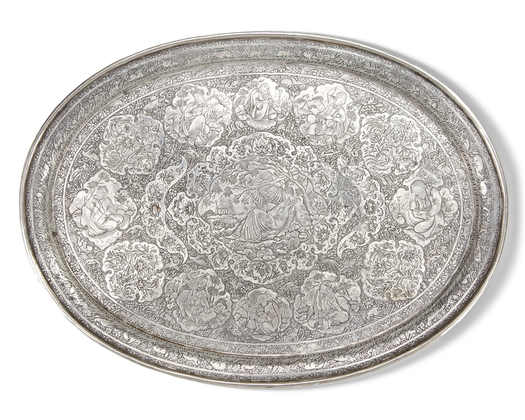A PERSIAN SILVER TRAY, 19TH CENTURY