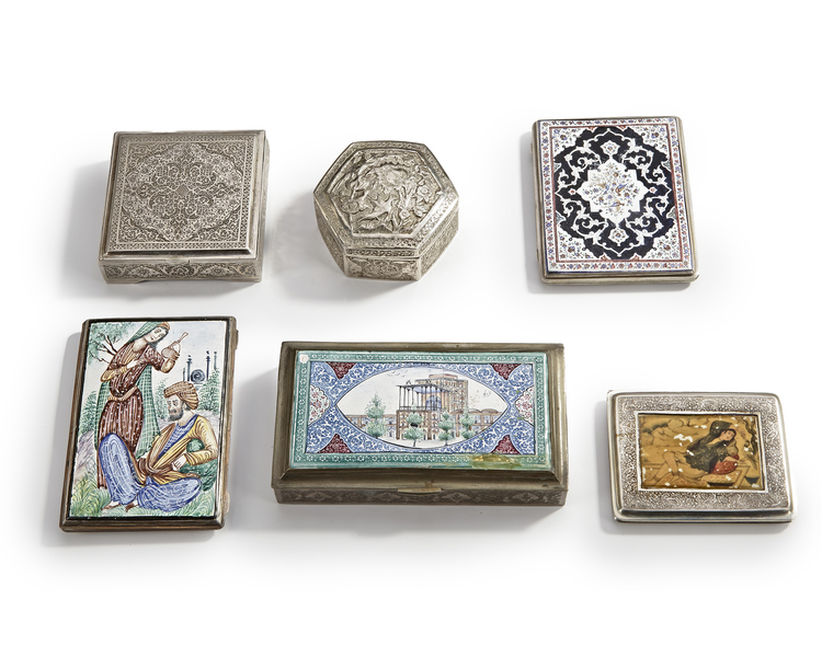 SIX PERSIAN SILVER BOXES, 19TH CENTURY