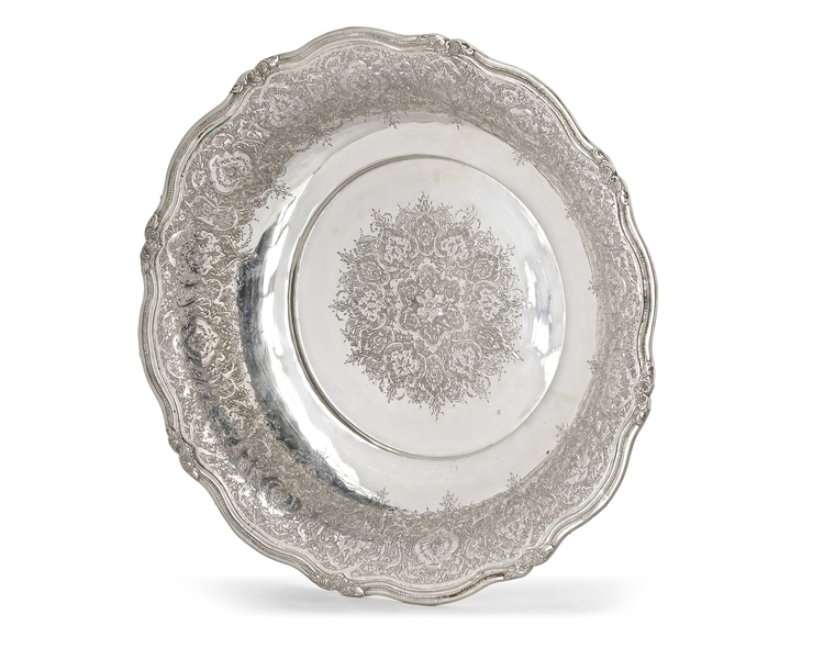 A PERSIAN SILVER DEEP PLATE, 19TH CENTURY