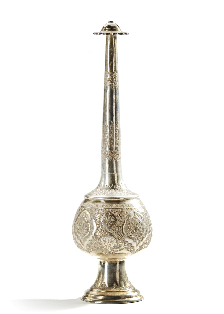 A PERSIAN SILVER ROSE WATER SPRINKLER, 19TH CENTURY