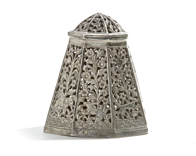 AN INDIAN SILVER INCENSE BURNER, 19TH CENTURY