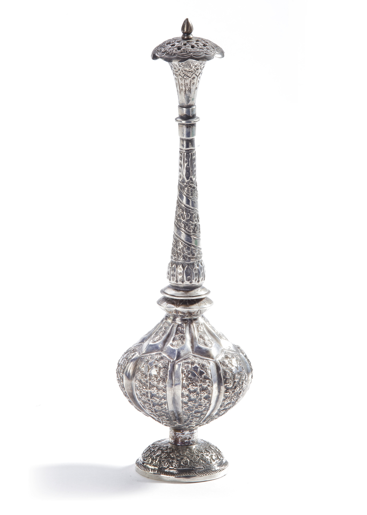 AN INDIAN SILVER ROSE WATER SPRINKLER, 19TH CENTURY
